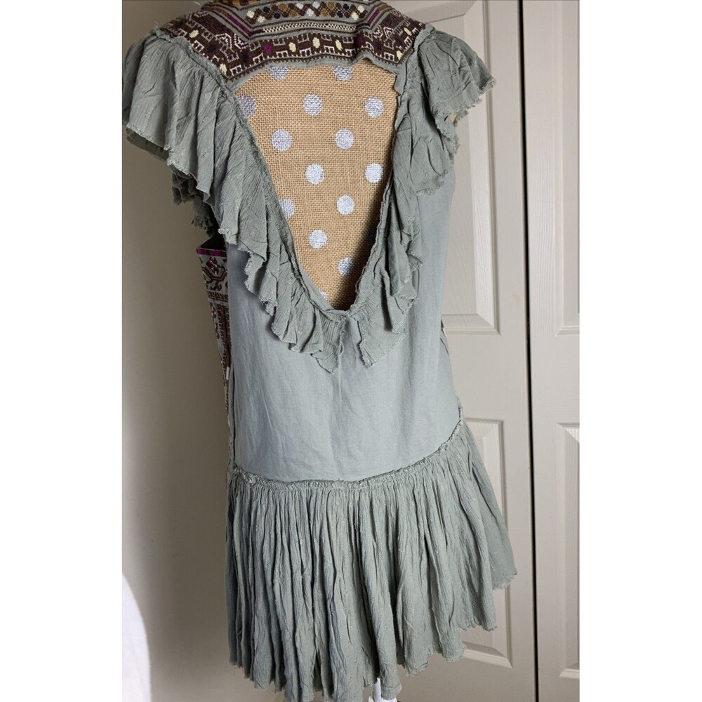 FREE PEOPLE Sz XS Day Glow Mini Dress Spanish Moss Boho Hippie Festival - Picture 8 of 13